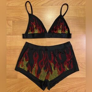 Fire Rhinestone Bra Top & Shorts Festival Set